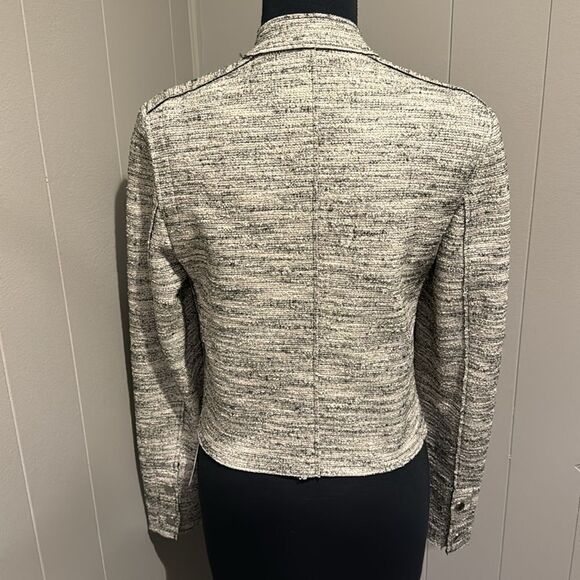 THEORY Bavewick Branson Moto Jacket Nubby Black/Cream Raw Hem. Zipper Front. - Picture 7 of 11